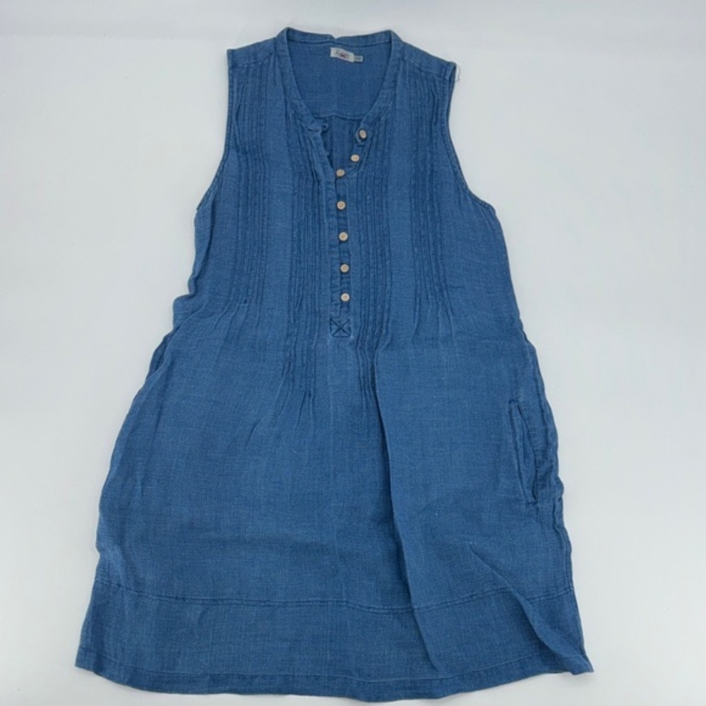 UEC Faherty blue linen Sleeveless Button-Down Dress with pockets size small